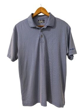 Ben Hogan Performance Golf Polo Shirt Men’s Medium Blue Grid Print Short Sleeve